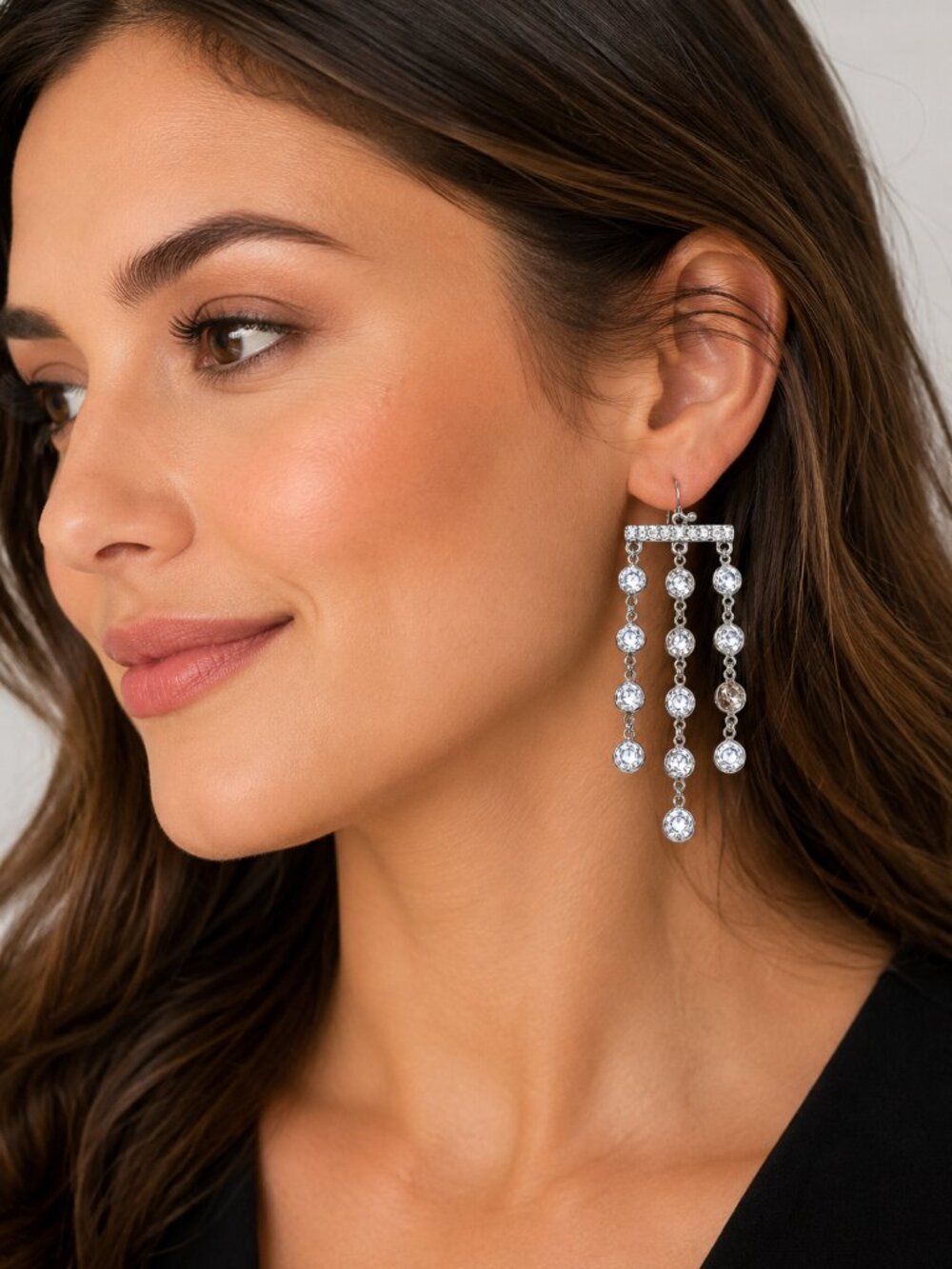 Silver Tone Clear Crystal Chandelier Dangle Earrings 2.375" Statement Formal